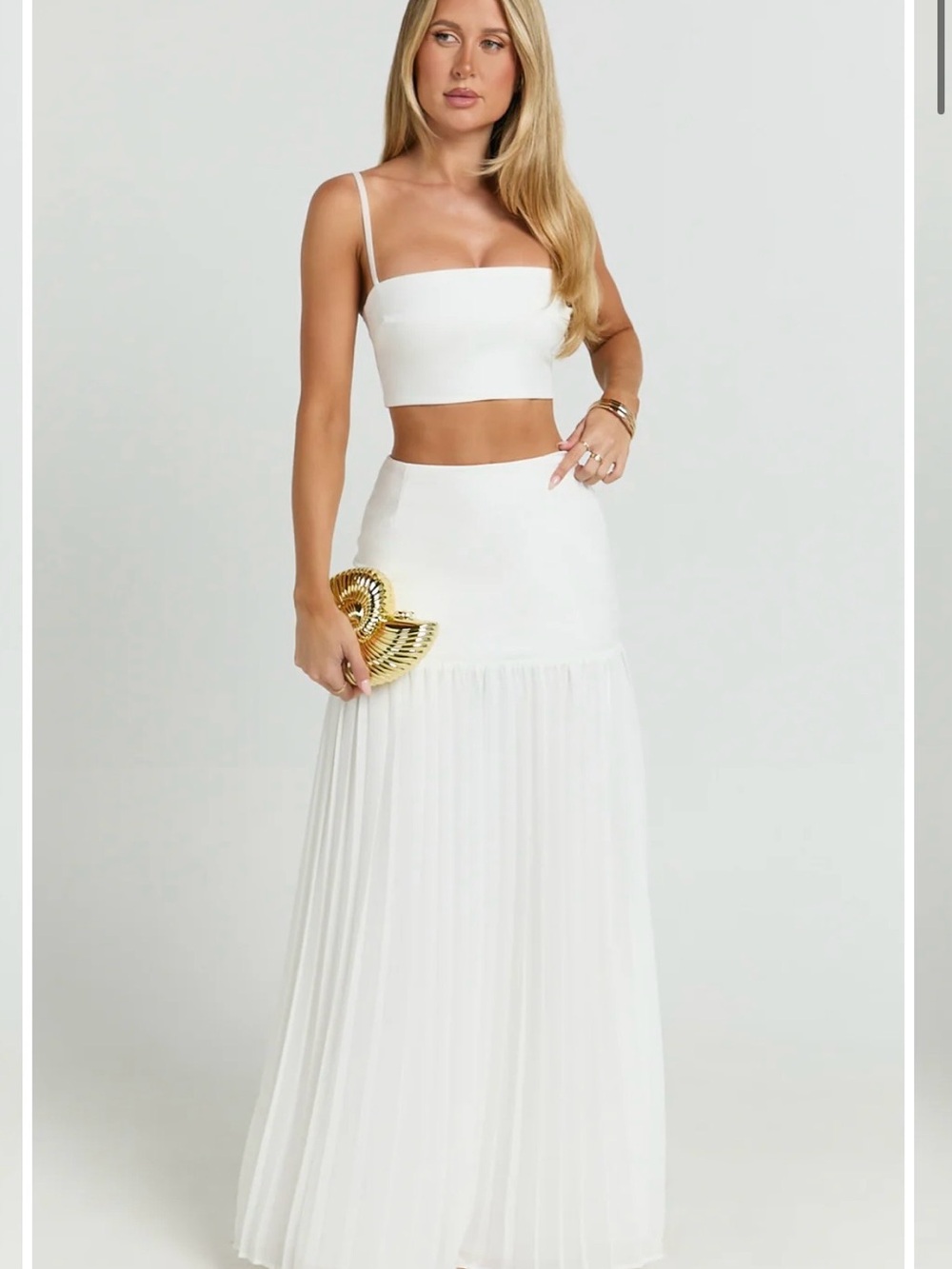 Showpo White Pleated Maxi Skirt